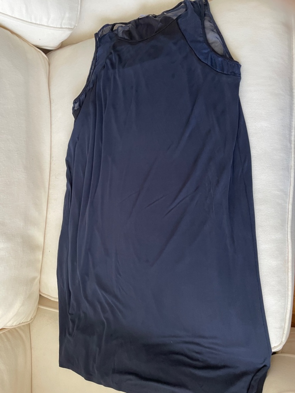 Eileen Fisher Navy Sheer-Trim Sleeveless Dress